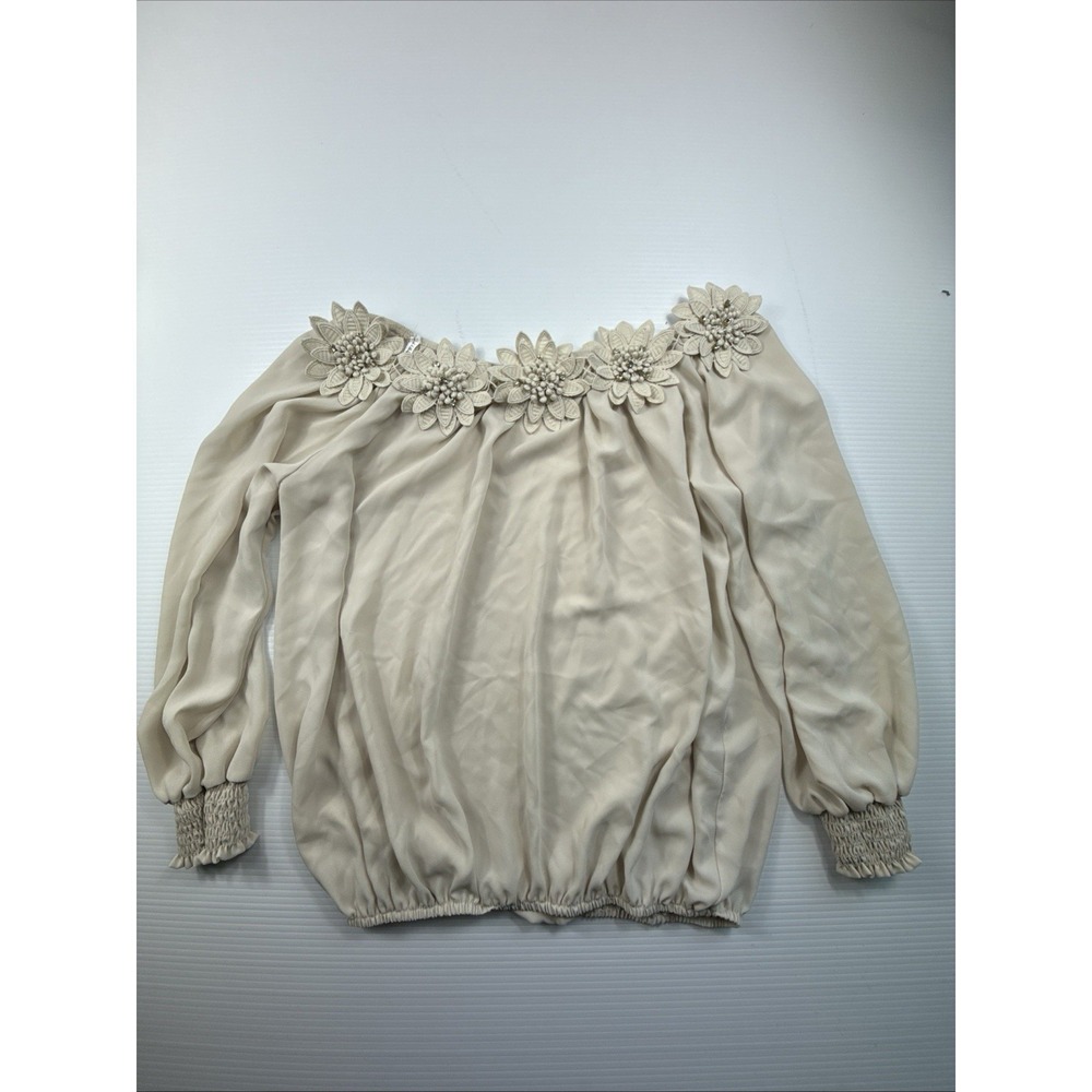 Elegant Off Shoulder Joseph Ribkoff Womens Blouse Champagne Floral Detail Sz 6